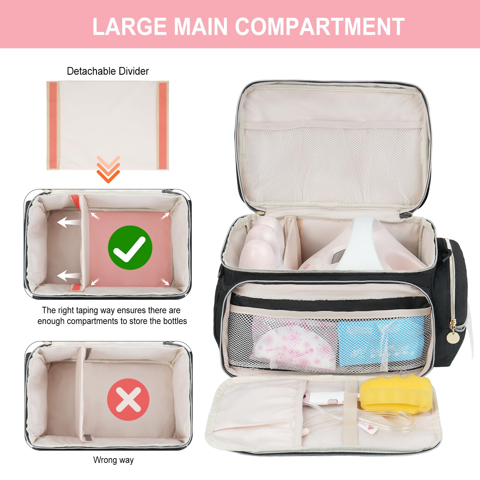 Jaffzora bag offers multiple pockets for accessories and travel essentials.