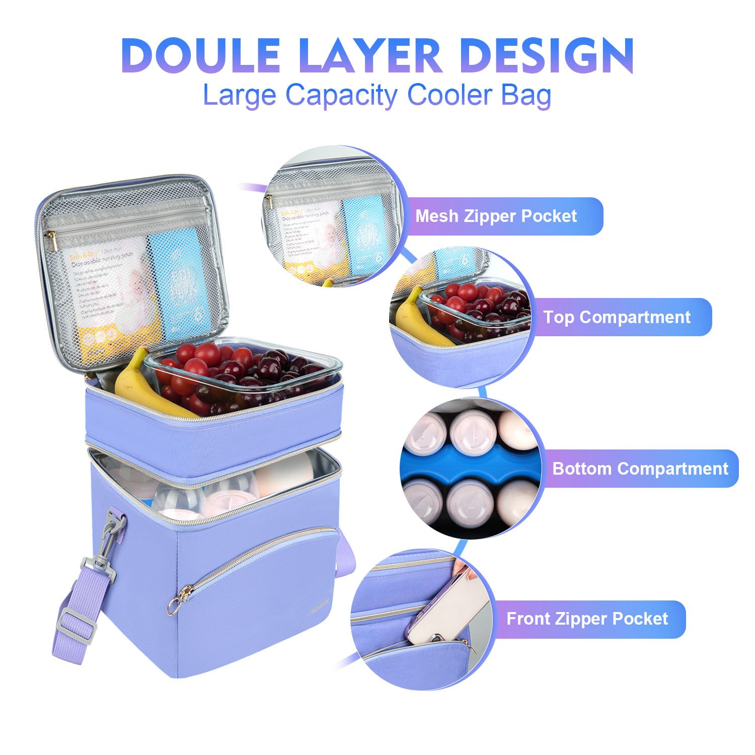 Jaffzora breastmilk cooler bag bottom compartment holding six bottles.