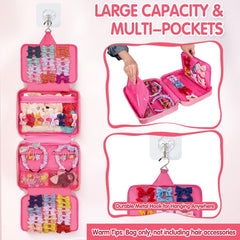 Jaffzora hair accessories bag with hook for easy hanging on wall or closet