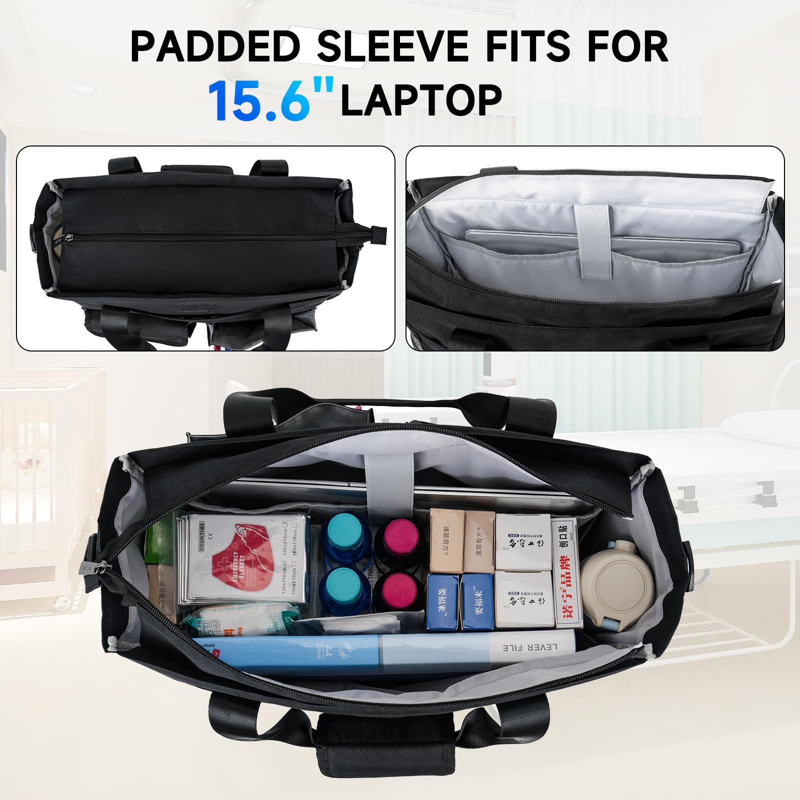Jaffzora Nurse Tote Bag features 15 pockets for organized workday.