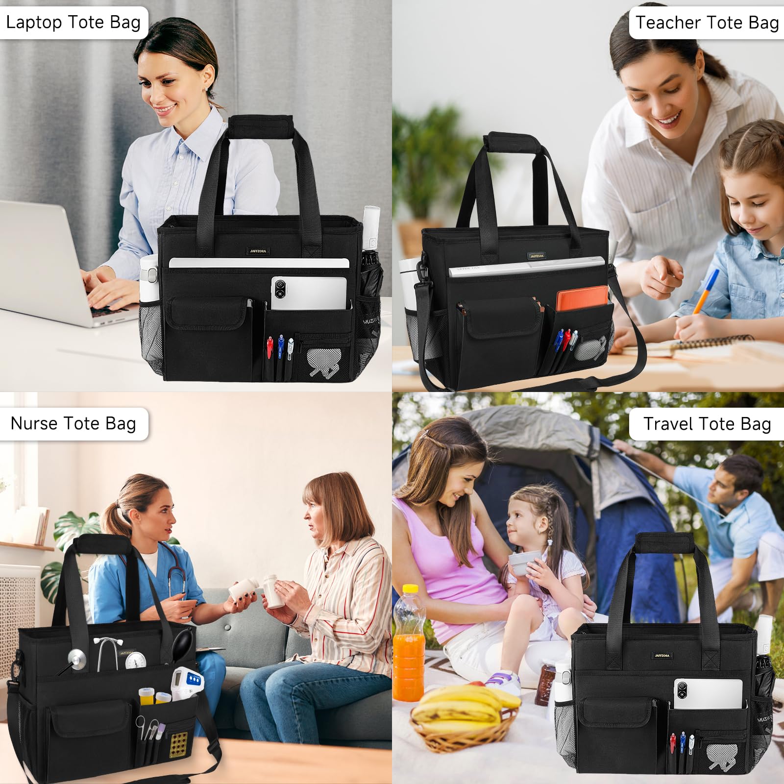 Jaffzora Nurse Tote Bag with large opening for quick access to essentials.
