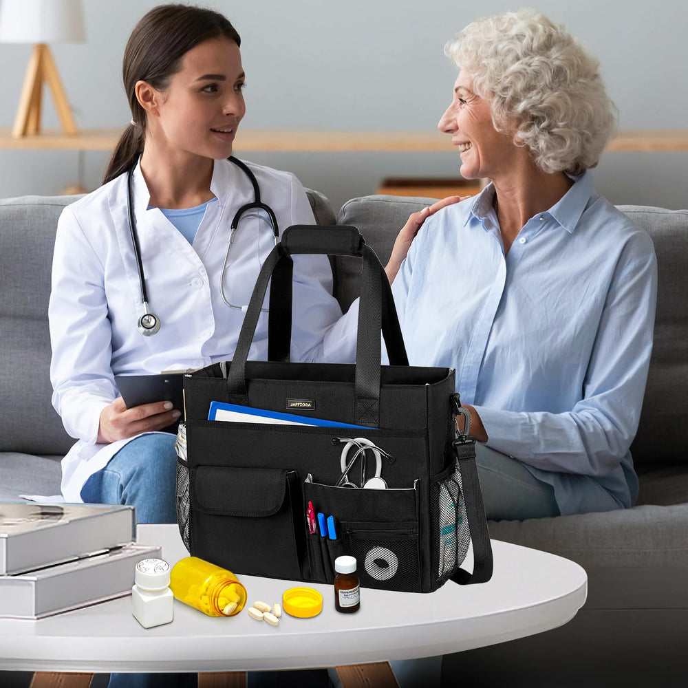 Jaffzora Nurse Tote Bag fits under airplane seats for easy travel.