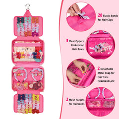 Jaffzora travel storage bag in pink neatly stores clips during trips