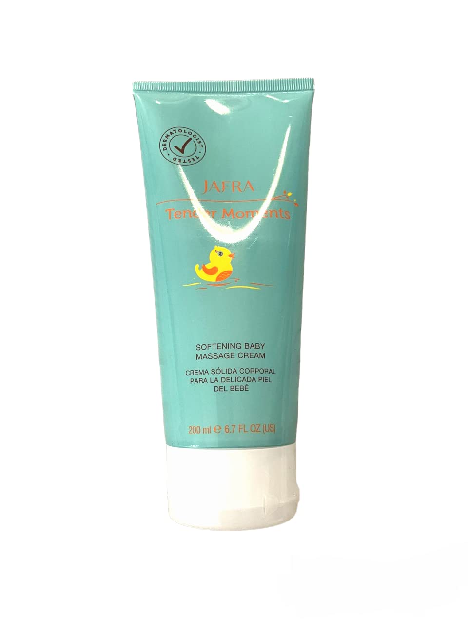 JAFRA Tender Moments Baby Massage Cream pumped for gentle hydration.