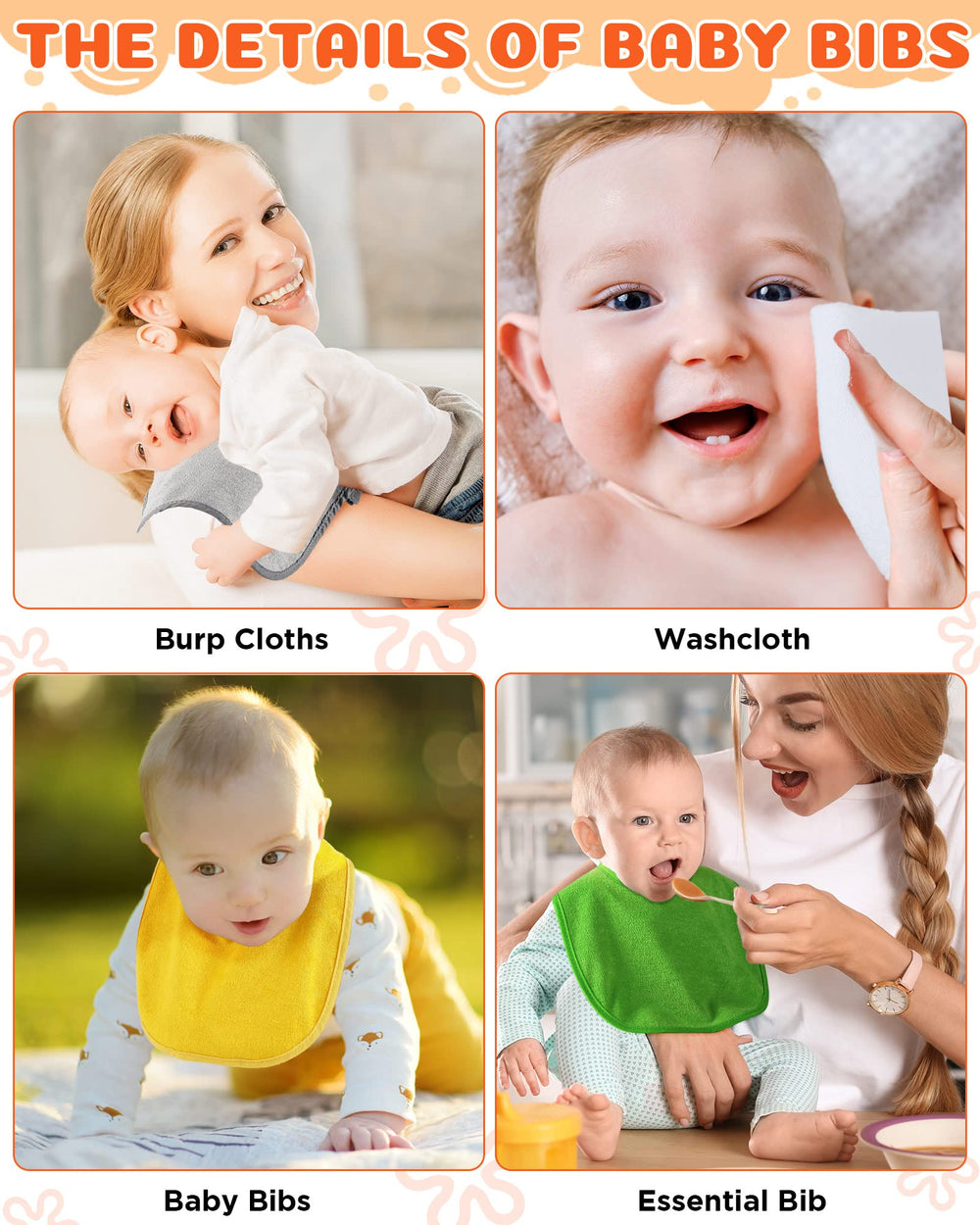 JaGely baby bibs laid flat showing colorful options to match outfits
