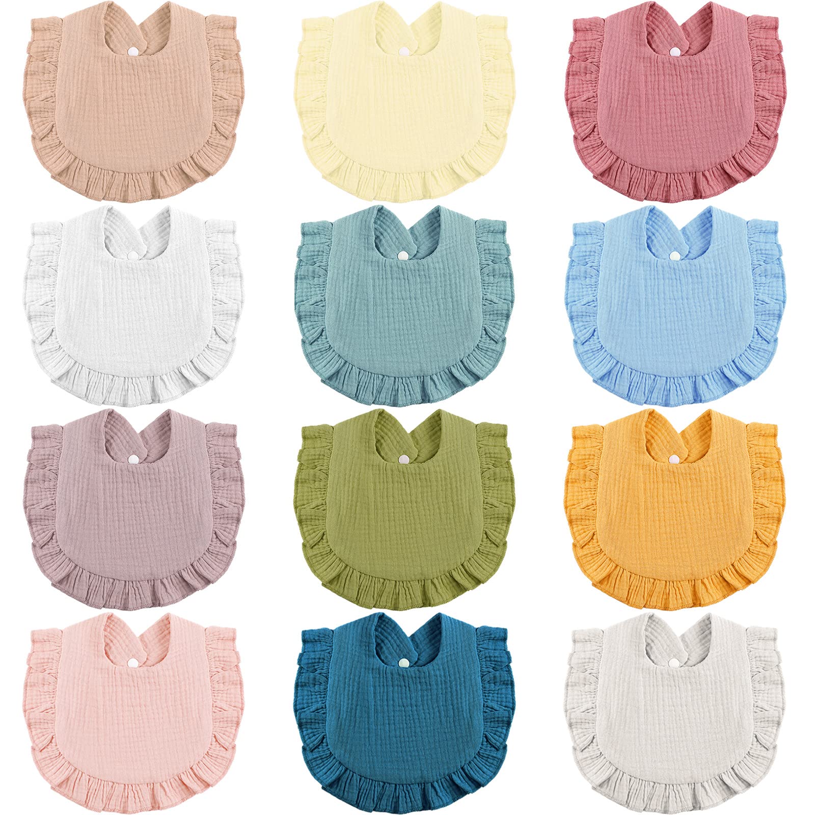 JaGely baby muslin bibs in 12 colors keep outfits dry and stylish.