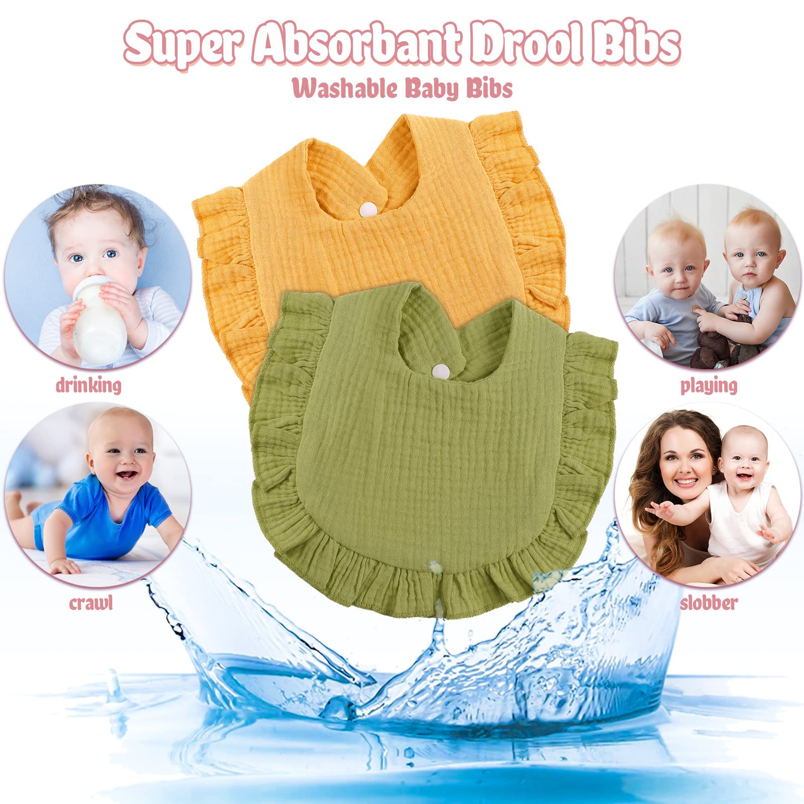 JaGely four-layer muslin bibs provide strong absorption to protect clothing.