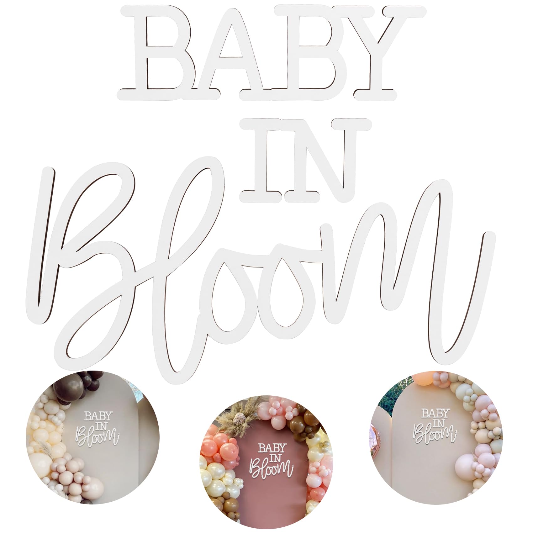 JALANCY Baby in Bloom wooden sign on white backdrop adds rustic charm to baby showers
