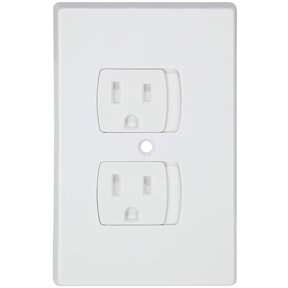Jambini self-closing outlet covers installed, blending with decor-style outlets.