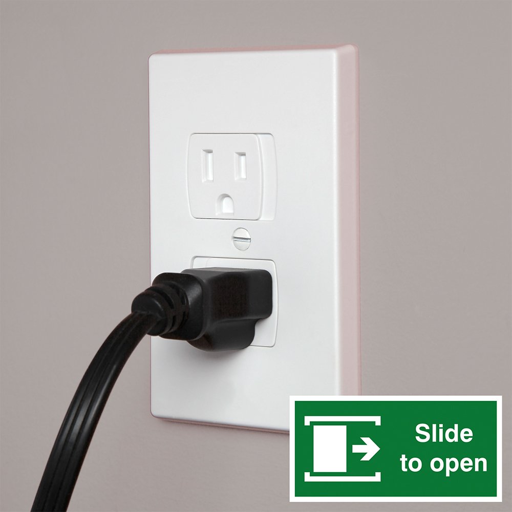 Jambini outlet covers in action auto close after unplugging.