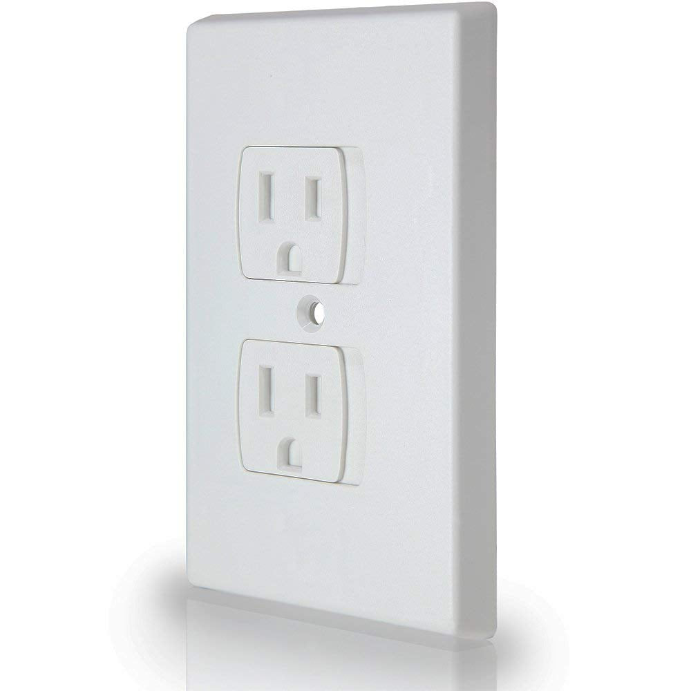 Jambini self-closing outlet covers installed to blend with decor outlets.