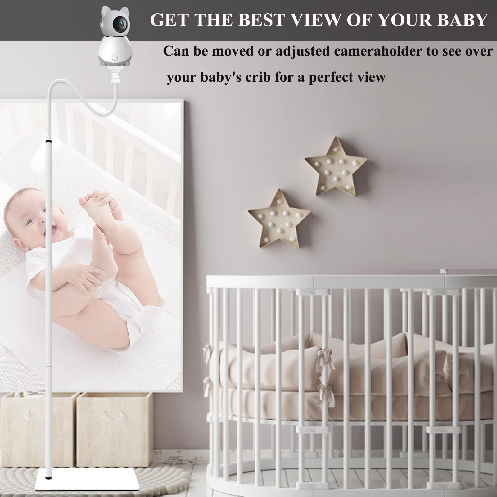 JAMYOK floor stand height adjustment for perfect viewing angle.