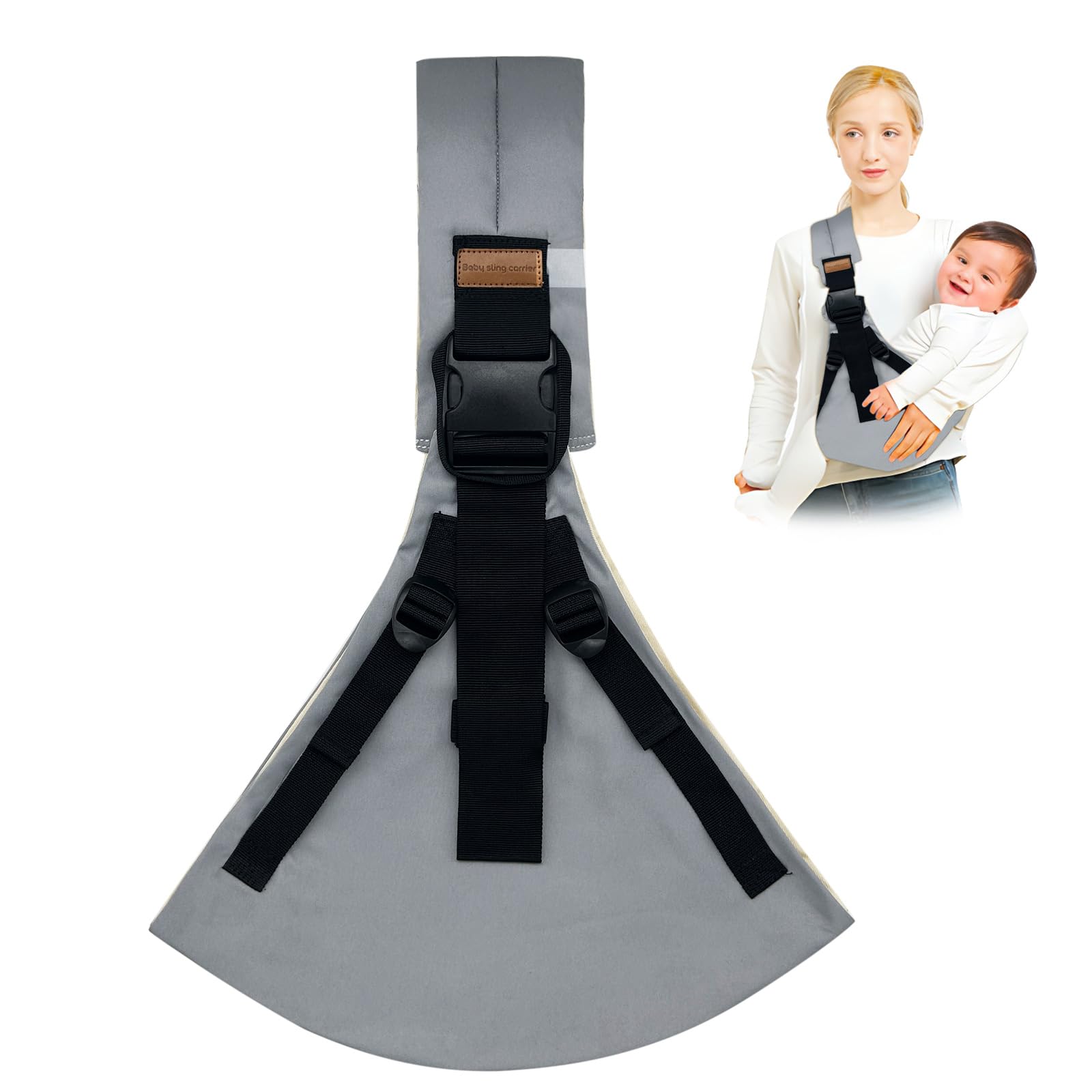 Jamyum baby sling carrier with four adjustable straps for a secure, customizable fit.