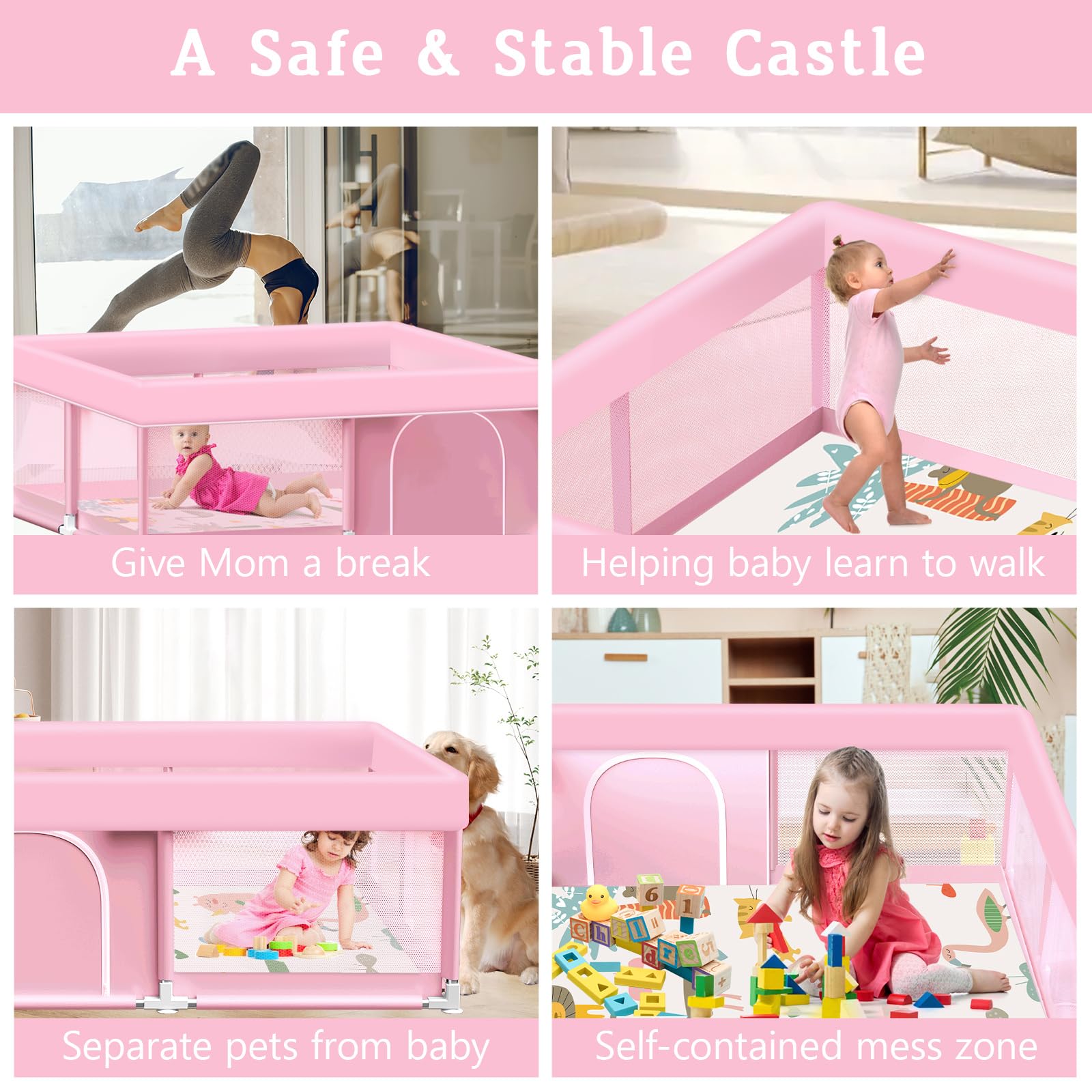 Jaobeem 50x50 inch playpen offers roomy play area for toddlers.