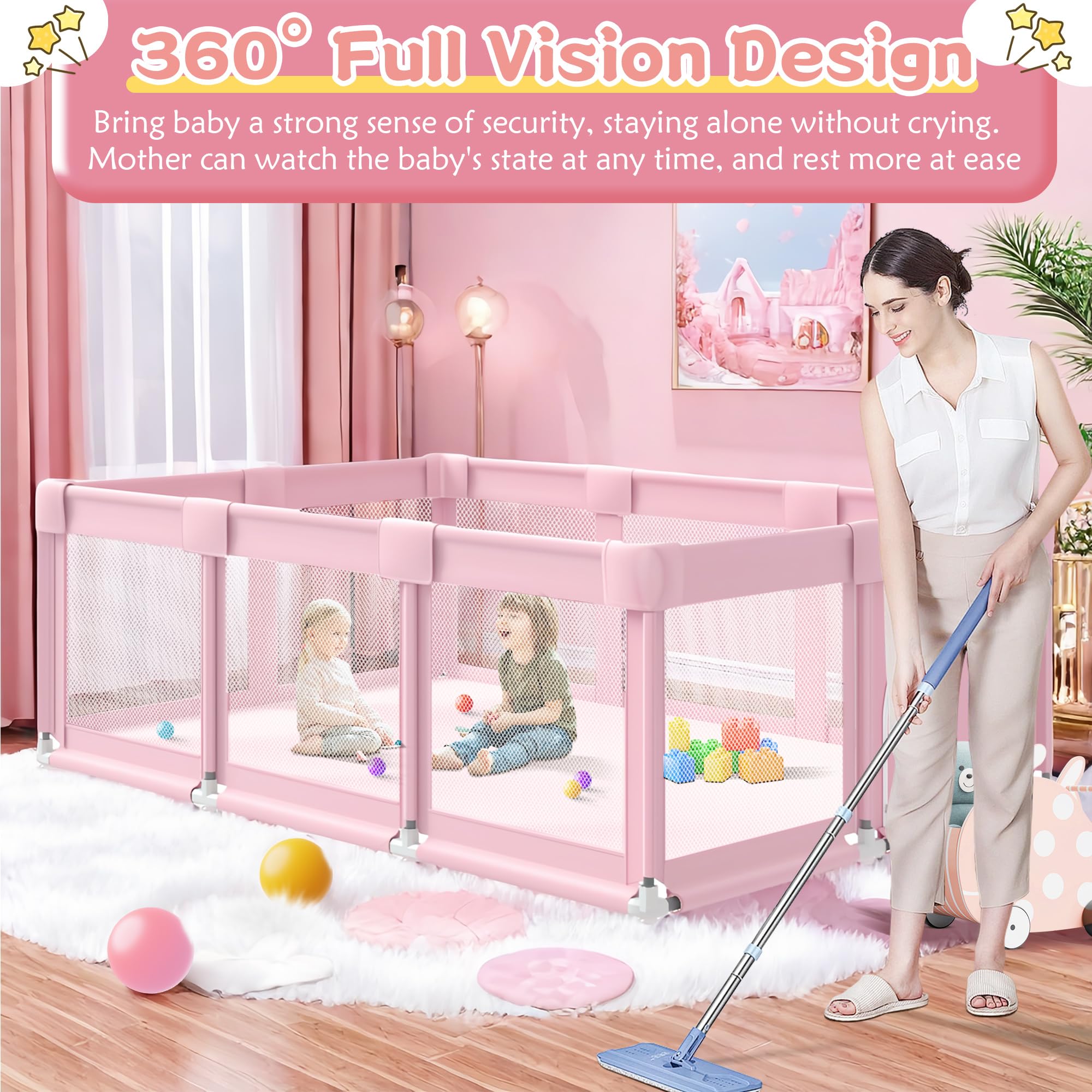 Jaobeem pink playpen anti-slip base keeps setup stable