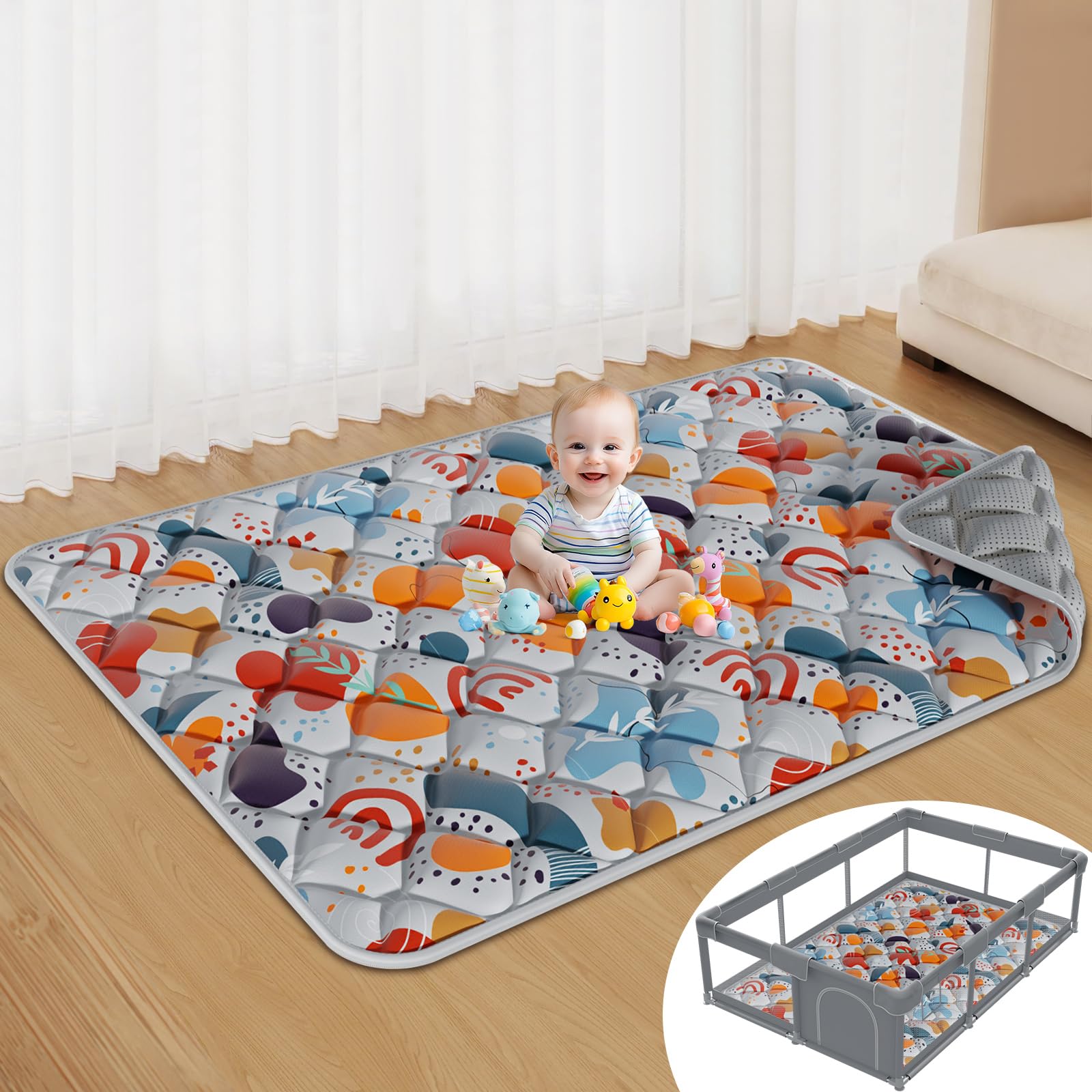 Jaobeem floor grey baby play mat with non-slip surface for safe crawling