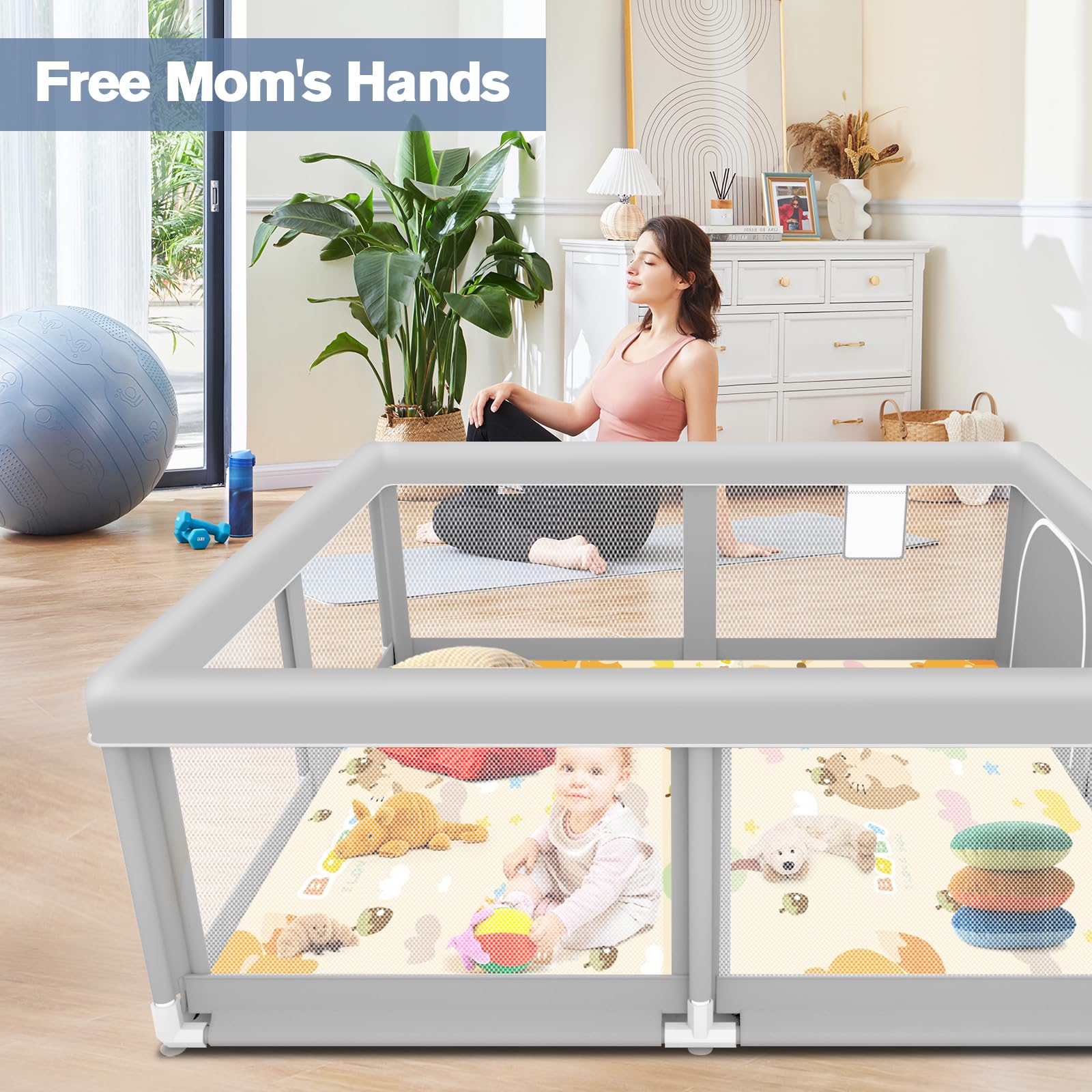 Jaobeem Baby Playpen 50x50 dimensions showing spacious area for toddlers
