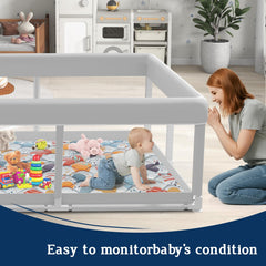 Jaobeem baby playpen animal prints mat close-up emphasizes child-friendly design.