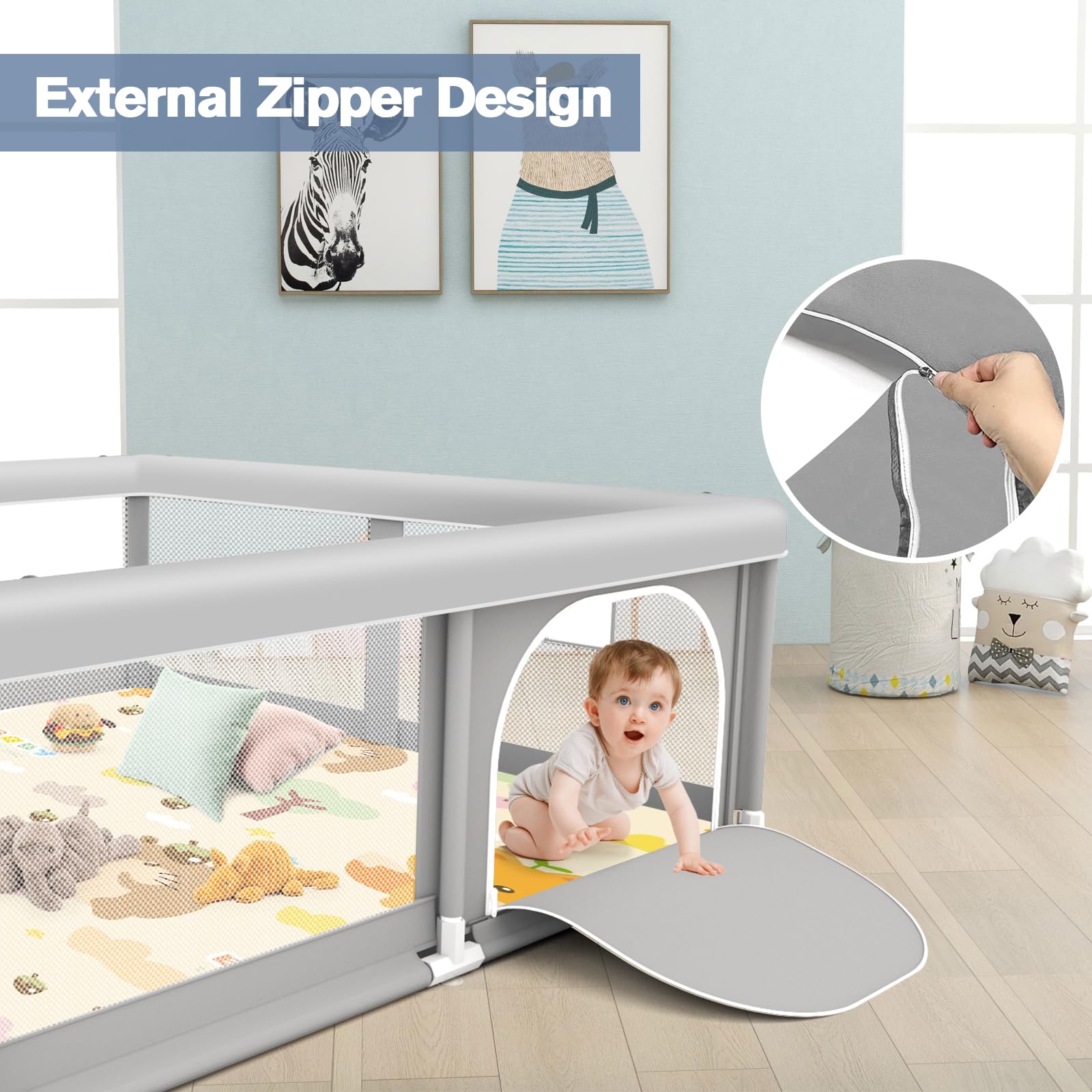 Jaobeem Baby Playpen assembly with rust-proof pipes and ABS joints for simple setup