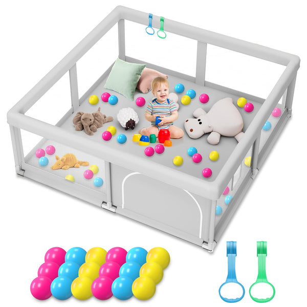 Jaobeem baby playpen with balls and pull rings for engaging, safe playtime.