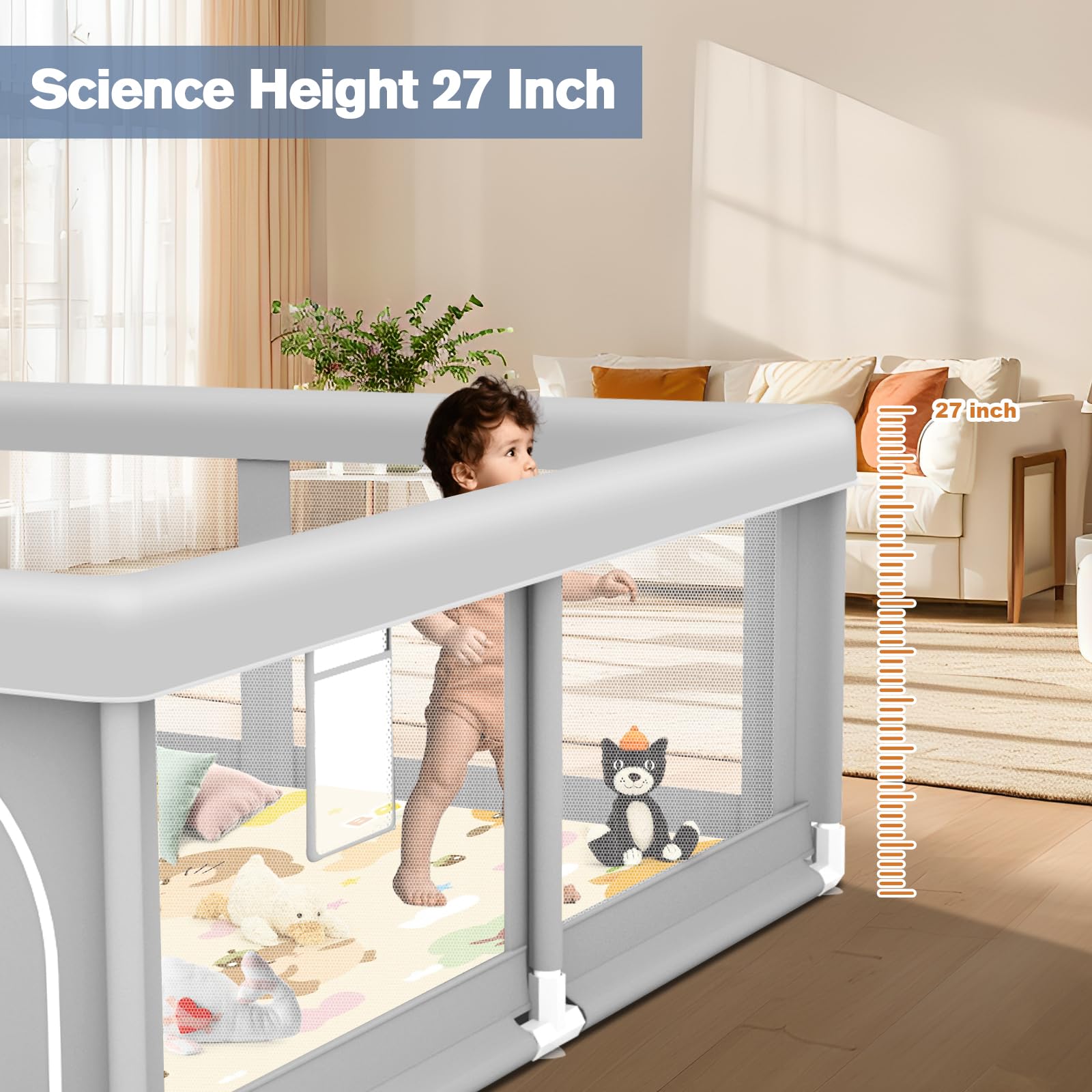 Jaobeem Baby Playpen bottom suction cups enhance stability on slick floors
