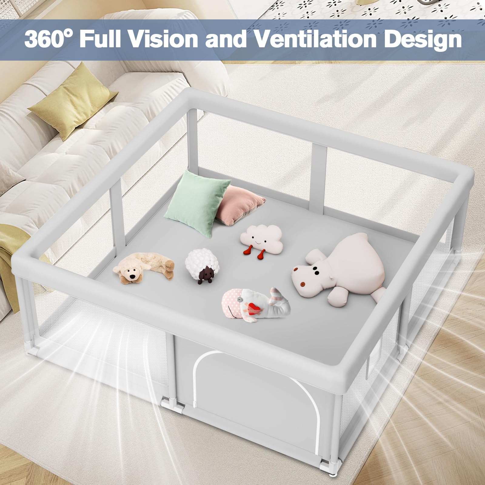 Jaobeem baby playpen indoors outdoors use view showcases versatile placement.