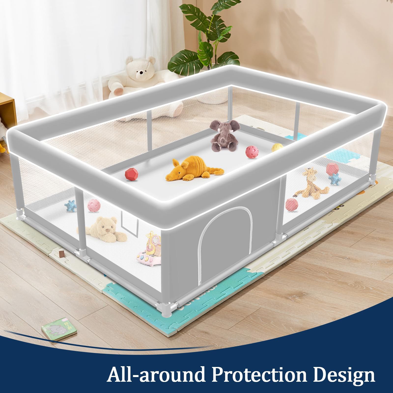 Jaobeem baby playpen soft BPA-free fabric protects delicate skin