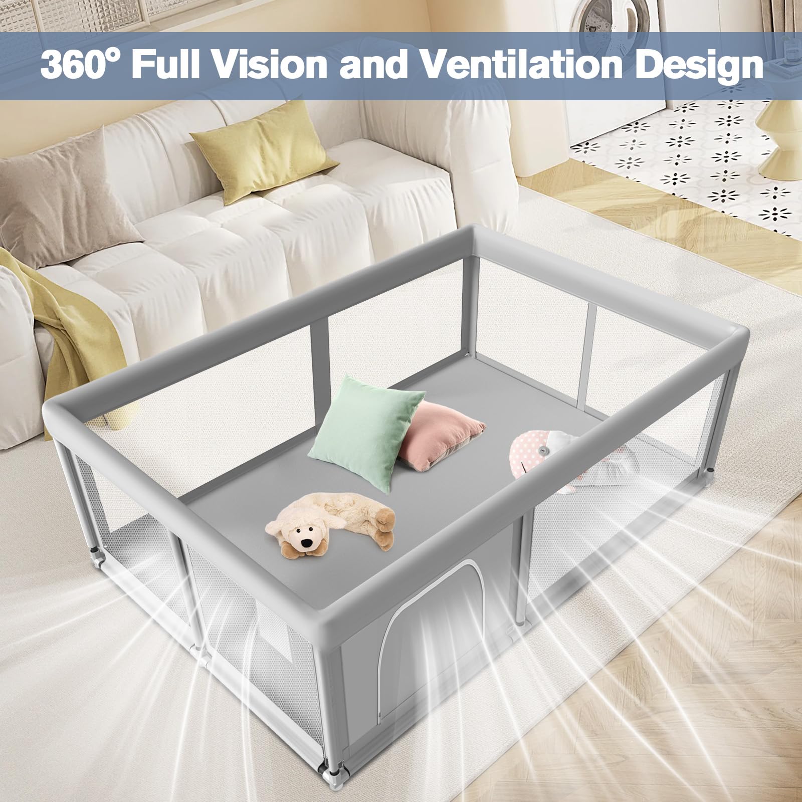 Jaobeem anti-slip base keeps the playpen stable on smooth floors