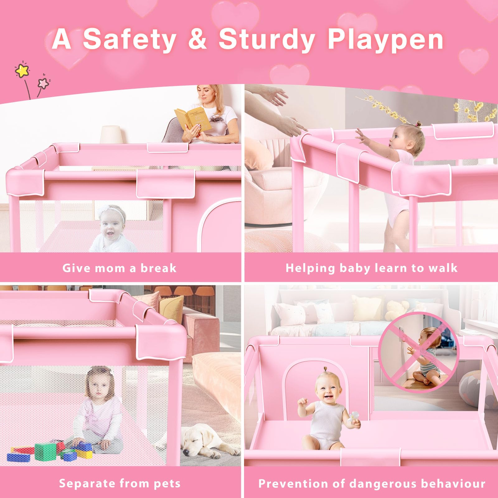 Jaobeem pink baby playpen comes with responsive 24-hour support for quality concerns.
