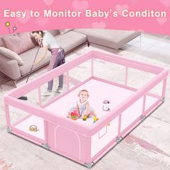 Jaobeem pink playpen with 360 degree vision mesh for easy supervision