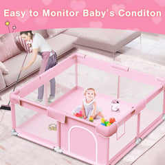 Jaobeem pink baby playpen anti-slip base helps keep the playpen steady indoors.
