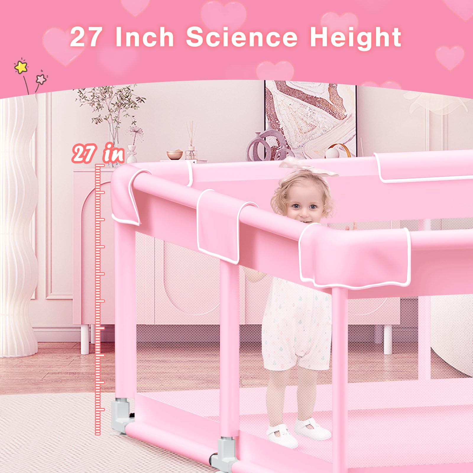 Jaobeem pink baby playpen supports tummy time and independent exploration safely.