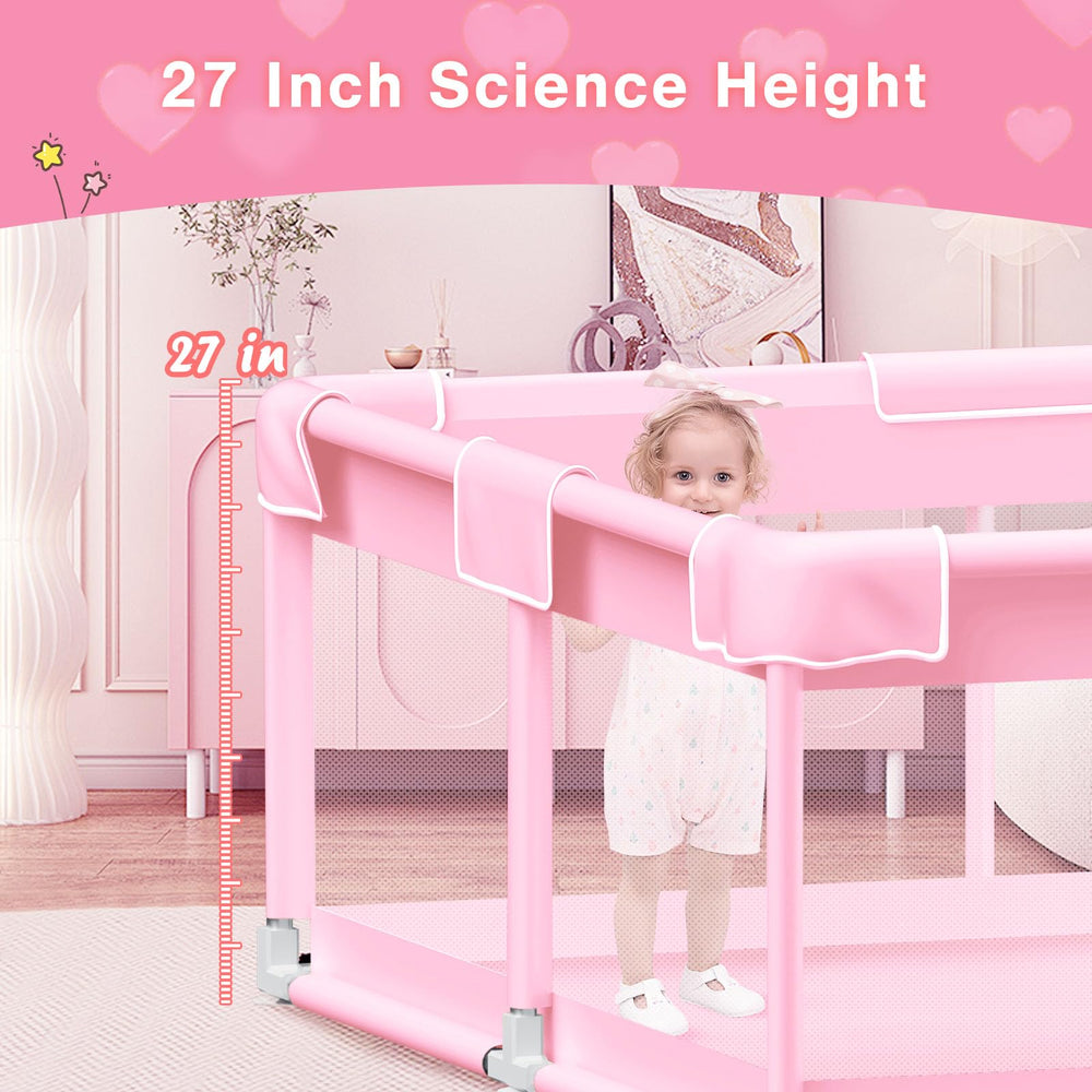Jaobeem pink baby playpen supports tummy time and independent exploration safely.