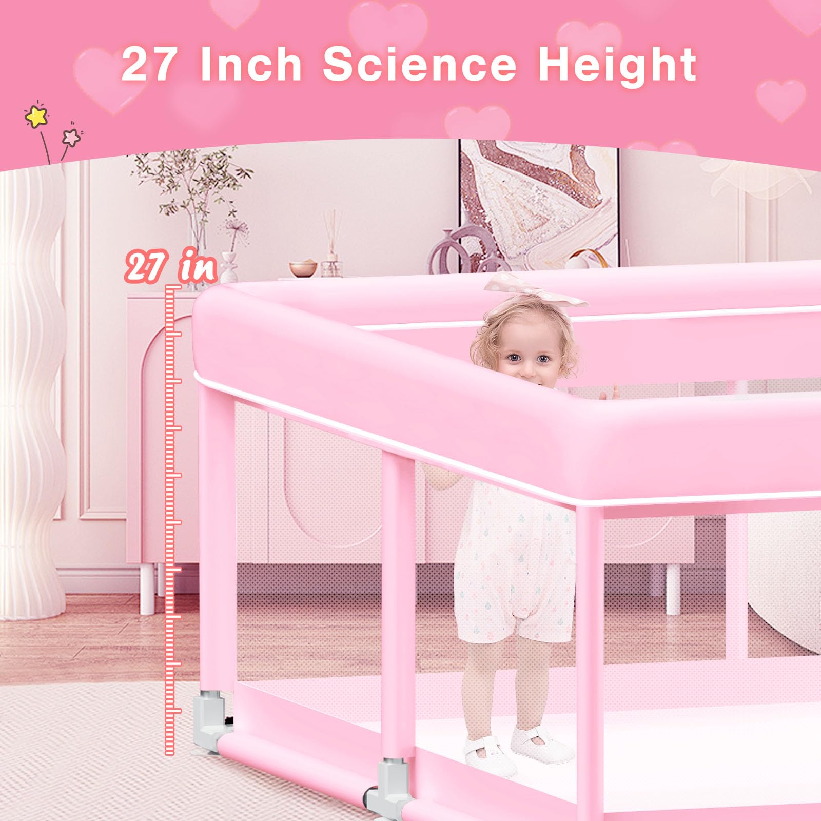 Jaobeem pink playpen breathable mesh keeps air flowing