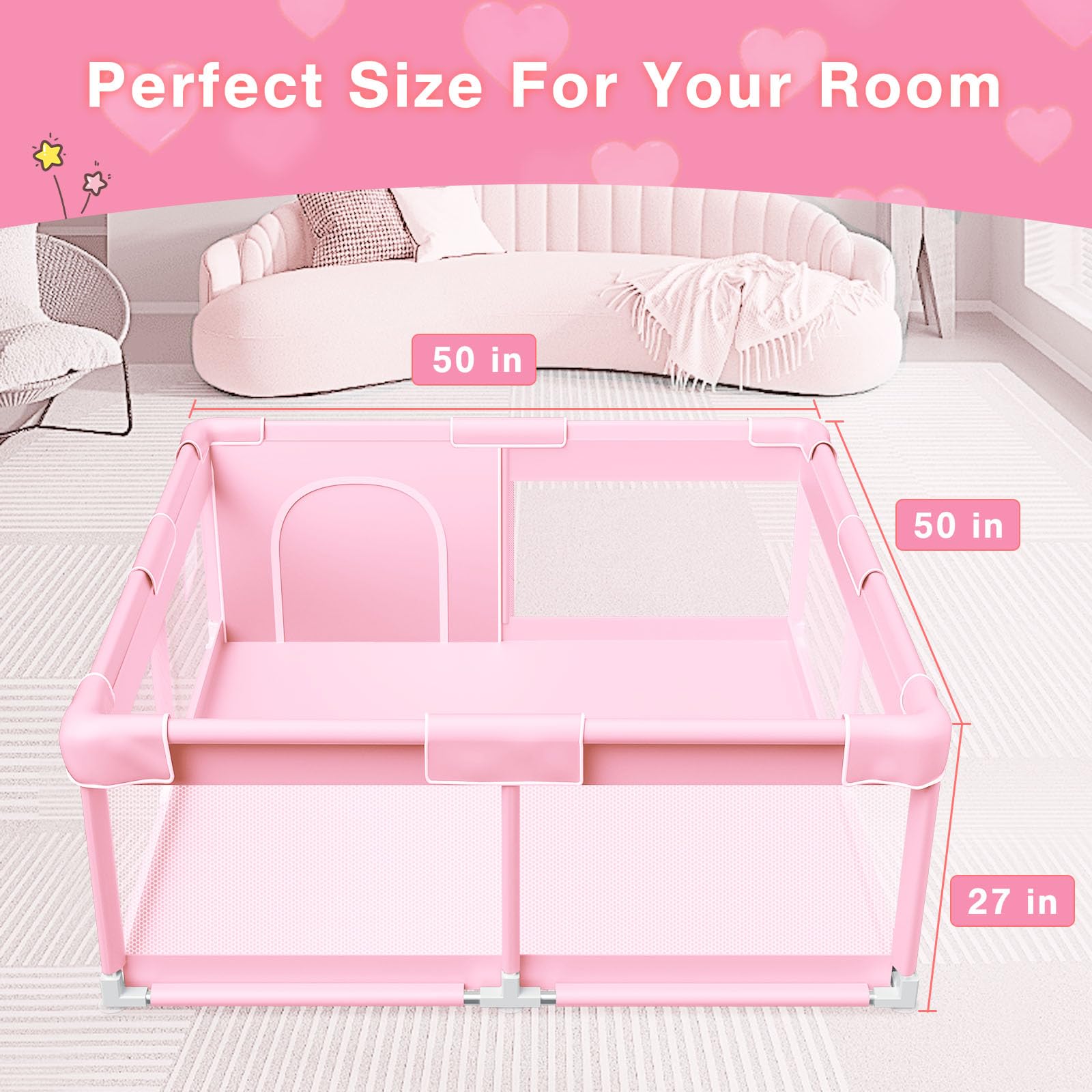 Jaobeem pink baby playpen easy-to-clean materials simplify busy parental routines.