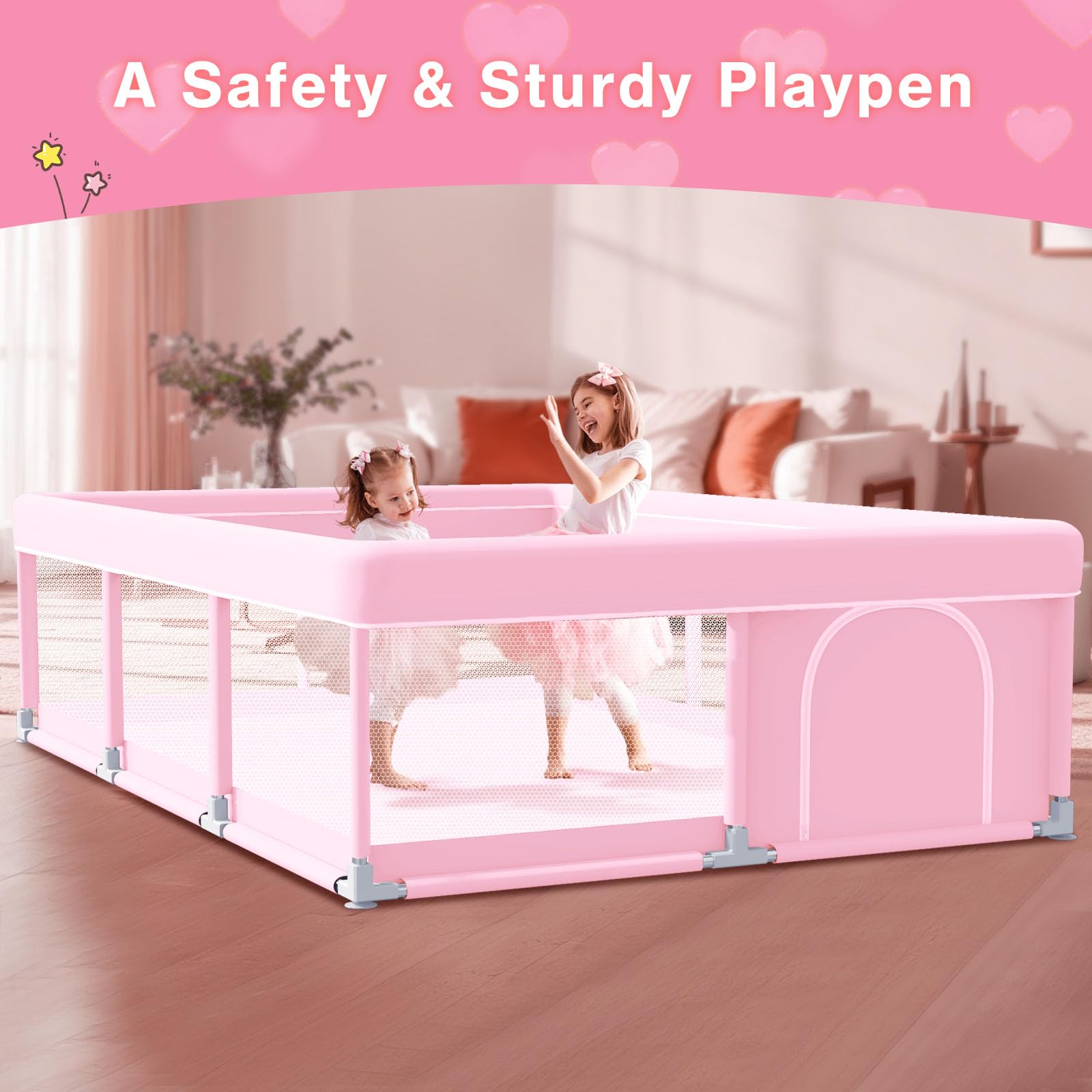 Jaobeem pink playpen easy cleaning with damp cloth after playtime