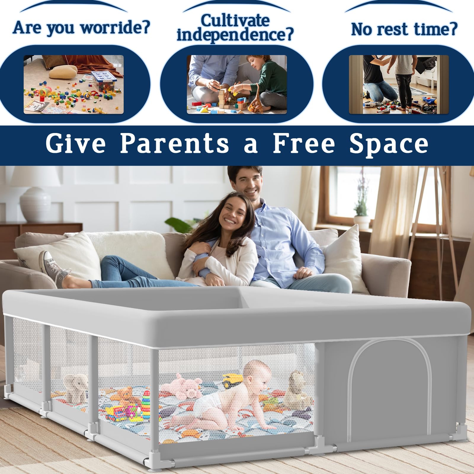 Jaobeem playpen mat waterproof anti-slip detail highlights easy cleanup and secure footing.