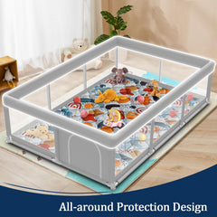 Jaobeem playpen safety gate assembly frame shows sturdy enclosure for extended play.