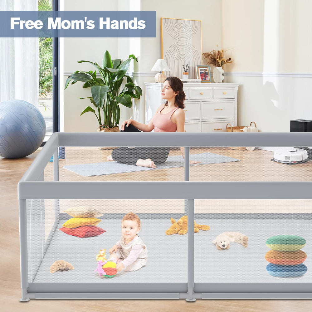 Jaobeem playpen with two zipper doors for easy access and supervision