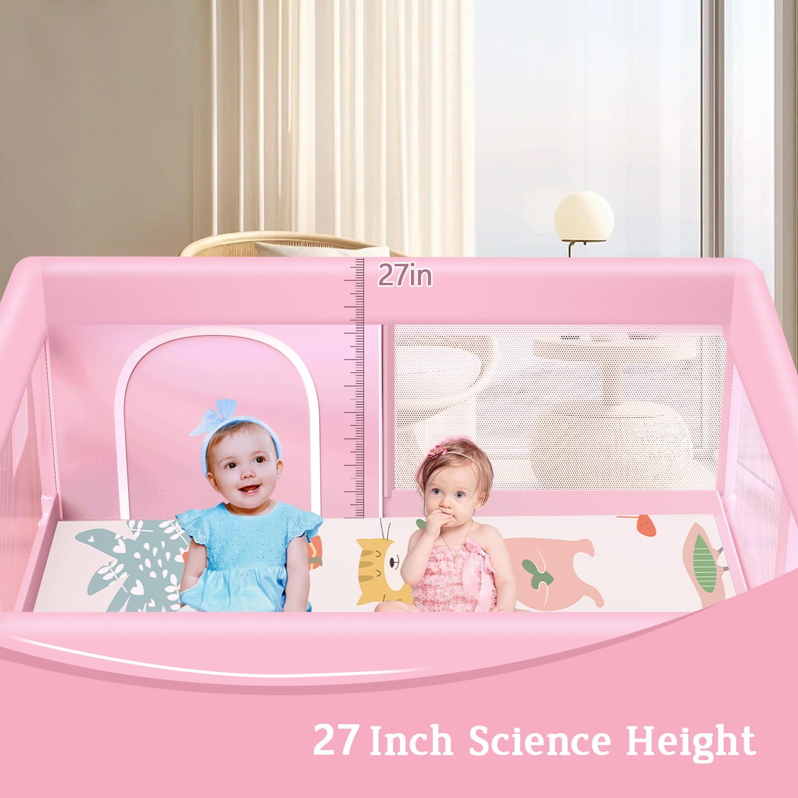Jaobeem self-contained playpen helps keep toys organized and rooms tidy.