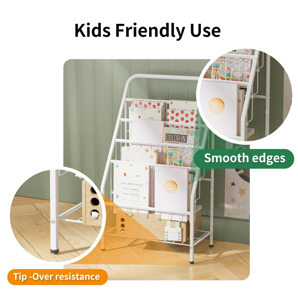 JAQ Kids Bookshelf compact 4-tier design fits small rooms and learning corners