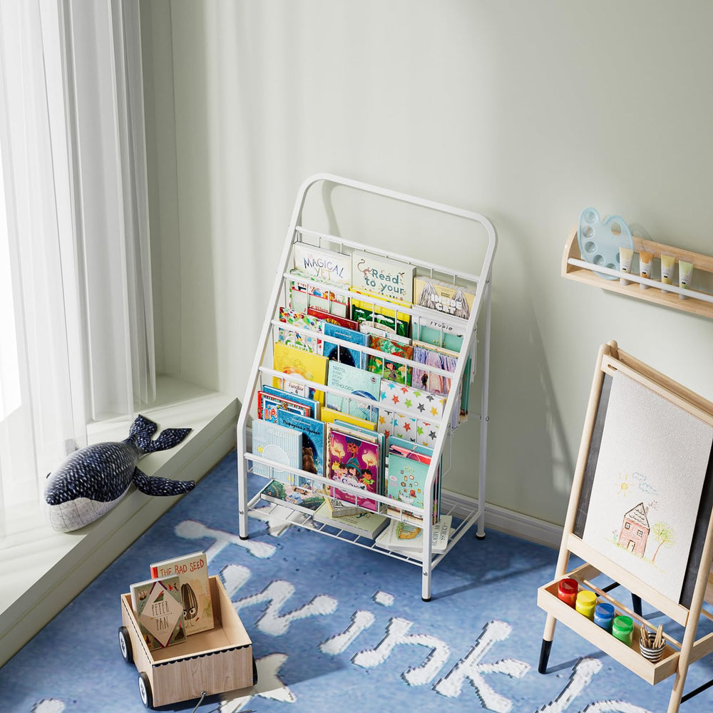 JAQ Kids Bookshelf white finish adds clean, inviting vibes to nurseries and playrooms