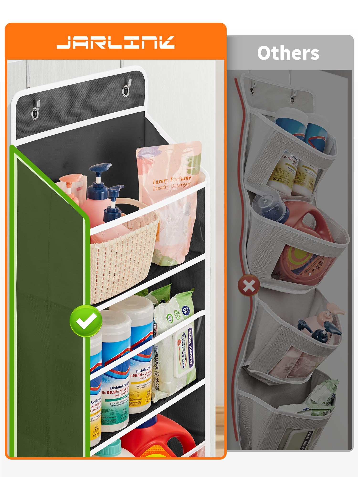 JARLINK reinforced stitching prevents sagging on each shelf