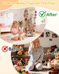 JarryStart living room display of a sturdy wood rack for toys.