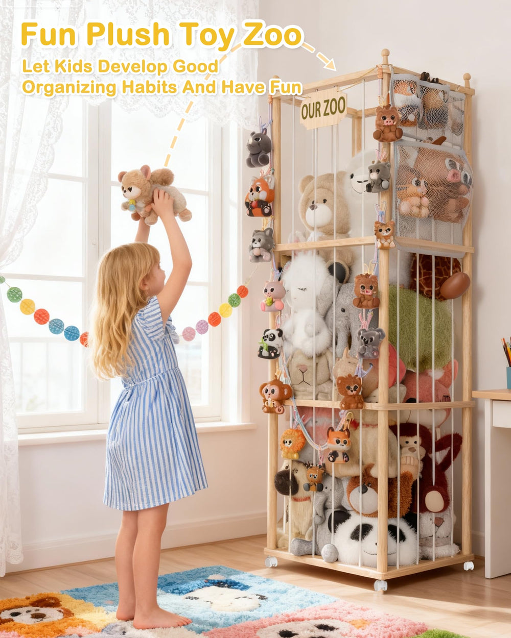 JarryStart stuffed animal rack easy access with clips for quick reach.