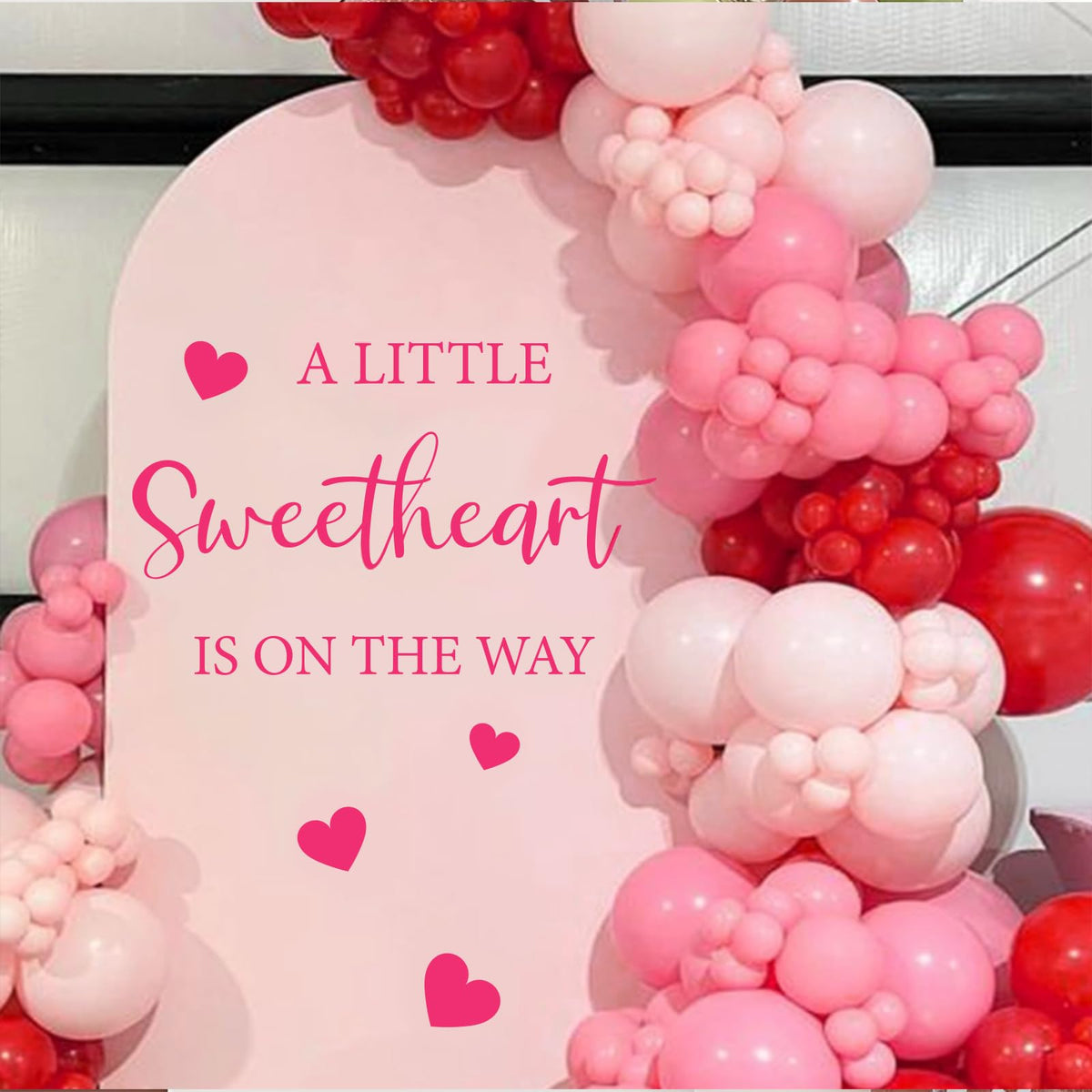 JarThenaAMCS pink heart wall sticker for gender reveal backdrop and elegant décor.