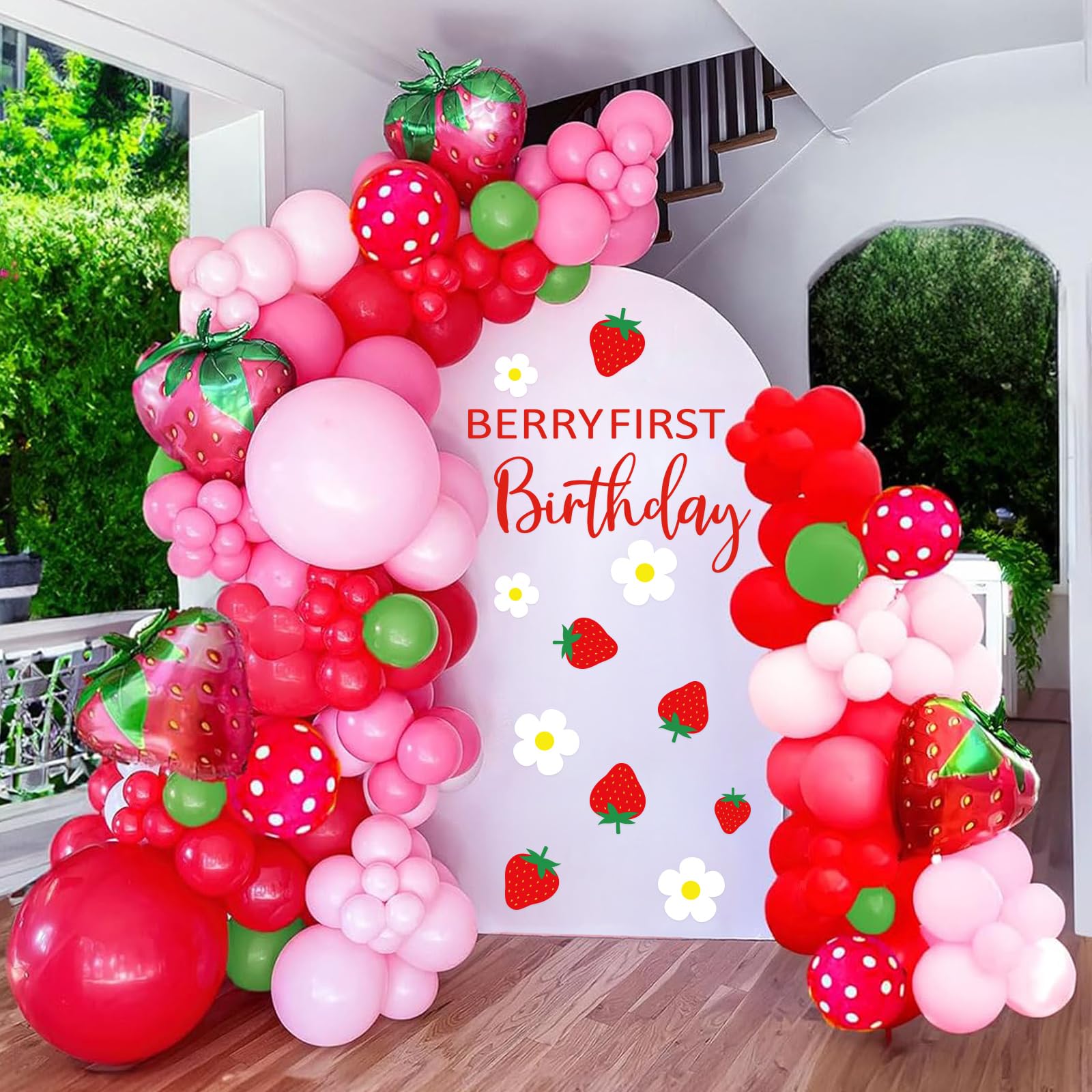 JarThenaAMCS Berry First Birthday backdrop sticker enhances balloon arch decor