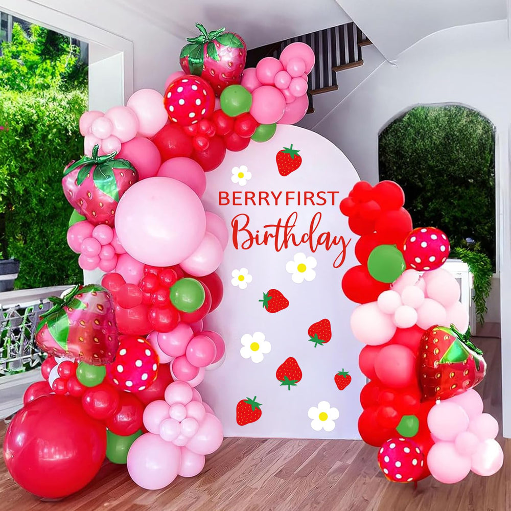 JarThenaAMCS Berry First Birthday backdrop sticker enhances balloon arch decor