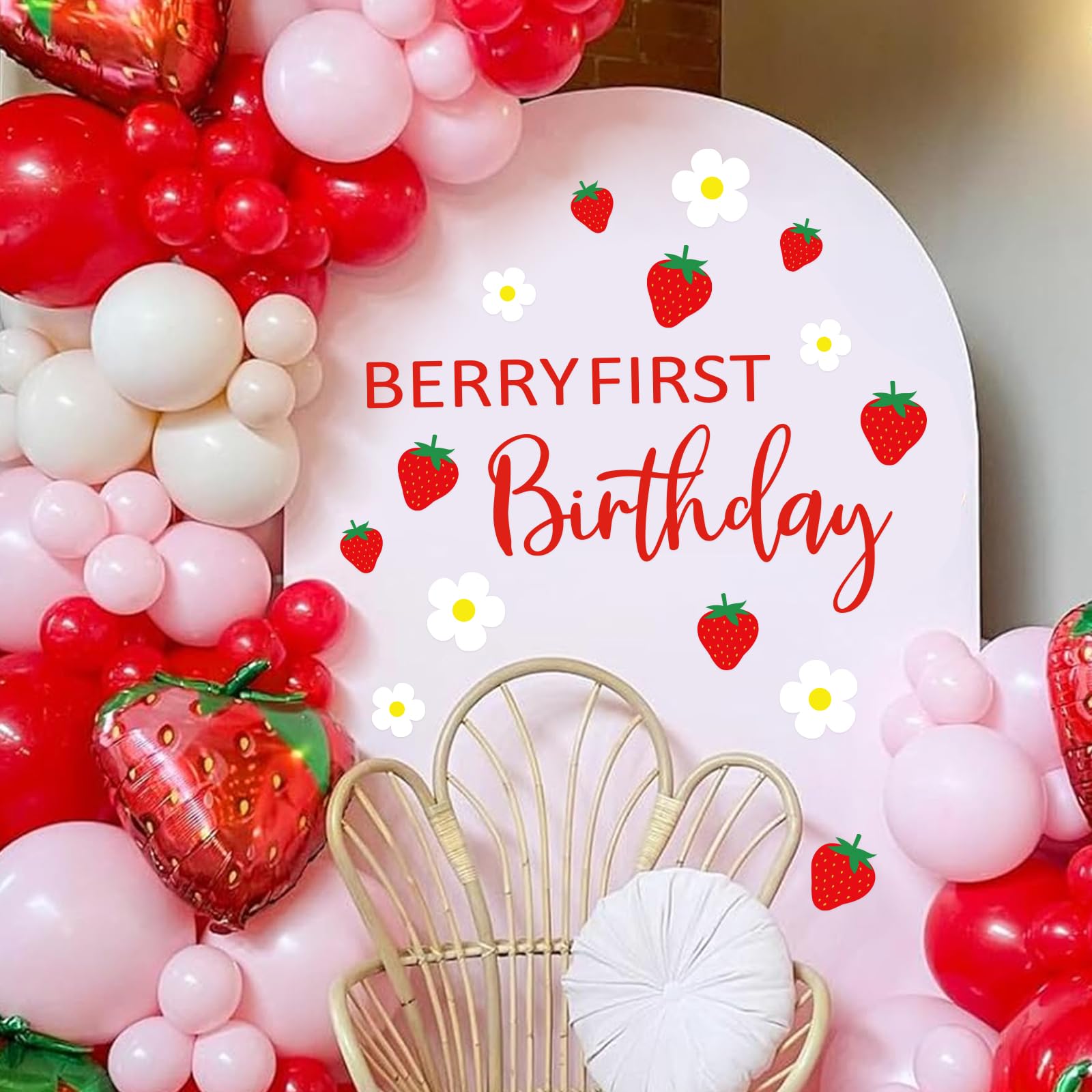 JarThenaAMCS Berry First Birthday wall sticker with berry and daisies for a photo backdrop