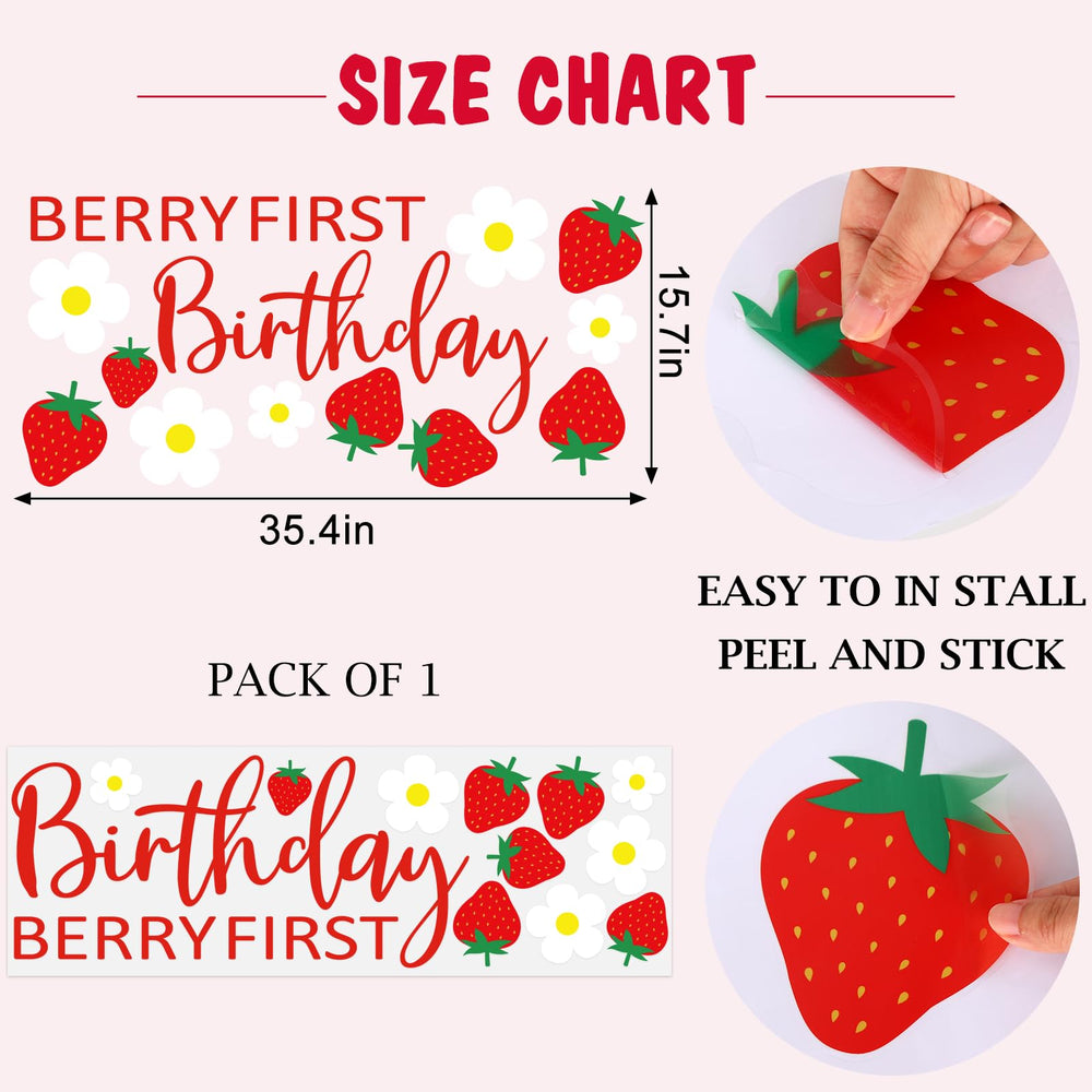 JarThenaAMCS Berry First Birthday wall sticker in pink, red, white color scheme for a vibrant theme